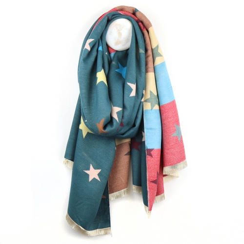 Teal Mix Star & Stripe Jacquard Scarf by Peace of Mind